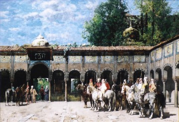 Árabe Painting - Cavalieri Circassi Che Aspettano Il Loro Capo Arabian Alberto Pasini